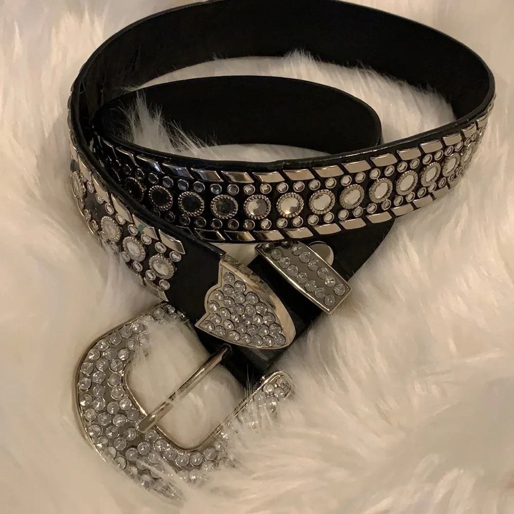Stunning Black Leather Studded Rhinestone Belt.​​​​​​​​​​​​​​​​​​​​​​